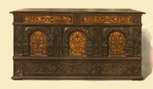 Oak inlaid chest, 1904. Artist: Shirley Slocombe
