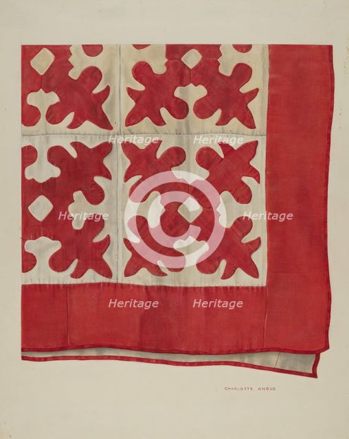 Oak Leaf Pattern Quilt, 1935/1942. Creator: Charlotte Angus.