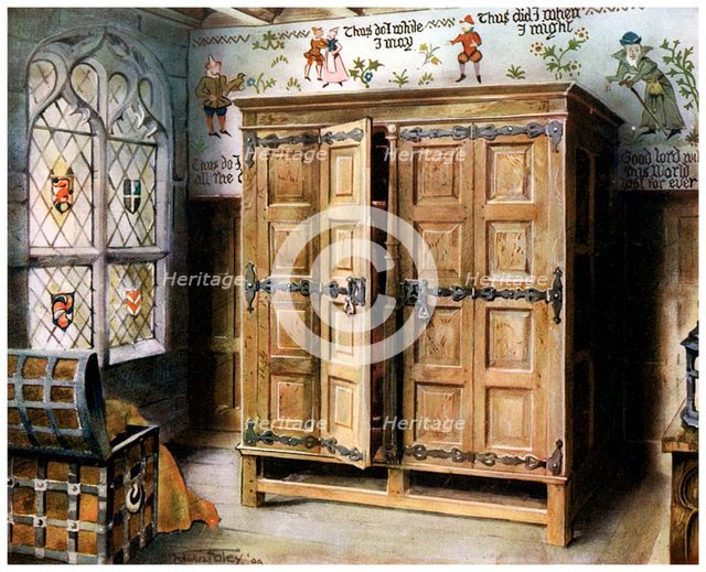 Oak press, Strangers' Hall, Norwich, Norfolk, 1910.Artist: Edwin Foley