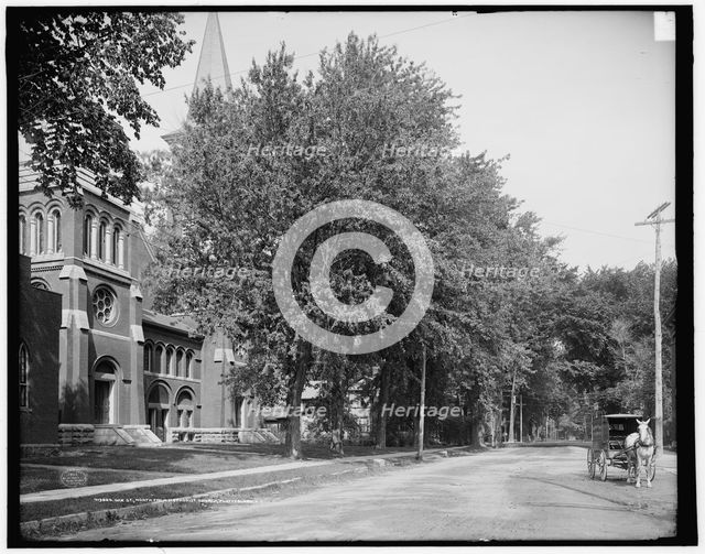 Oak St., north from Methodist church, Plattsburgh, N.Y., c1907. Creator: Unknown.