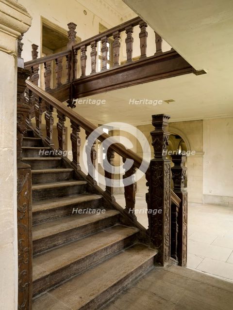 Oak staircase in the east range, Apethorpe Palace, Northamptonshire, 2008. Artist: Historic England Staff Photographer.