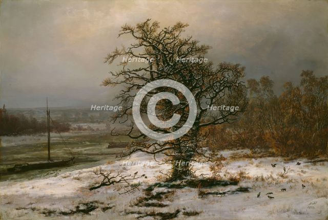 Oak Tree by the Elbe in Winter, 1853. Creator: Johan Christian Dahl.