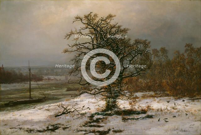 Oak Tree by the Elbe in Winter. Artist: Dahl, Johan Christian Clausen (1788-1857)