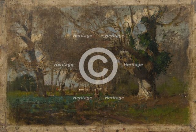 Oak Trees near an Arm of the Váh, 1880-1885. Creator: Ladislav Mednyanszky.