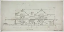 Oakland Avenue Railroad Station, Chicago, Illinois, East Elevation, 1886. Creator: Adler & Sullivan