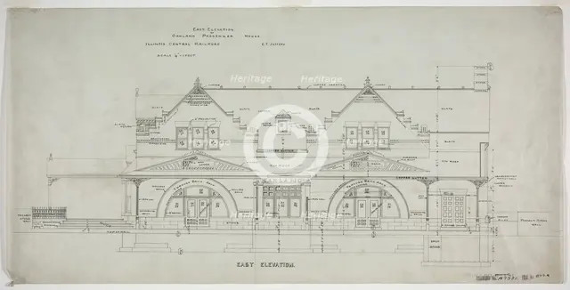 Oakland Avenue Railroad Station, Chicago, Illinois, East Elevation, 1886. Creator: Adler & Sullivan.