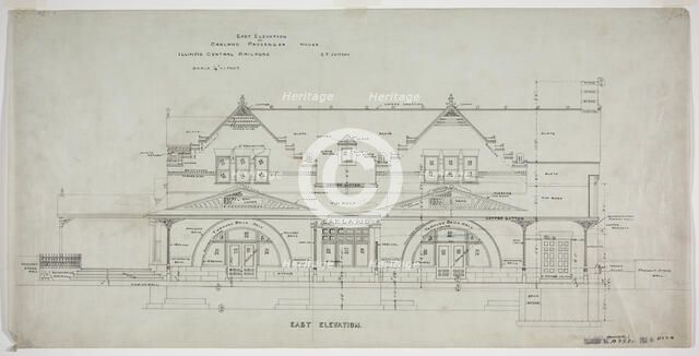 Oakland Avenue Railroad Station, Chicago, Illinois, East Elevation, 1886. Creator: Adler & Sullivan.