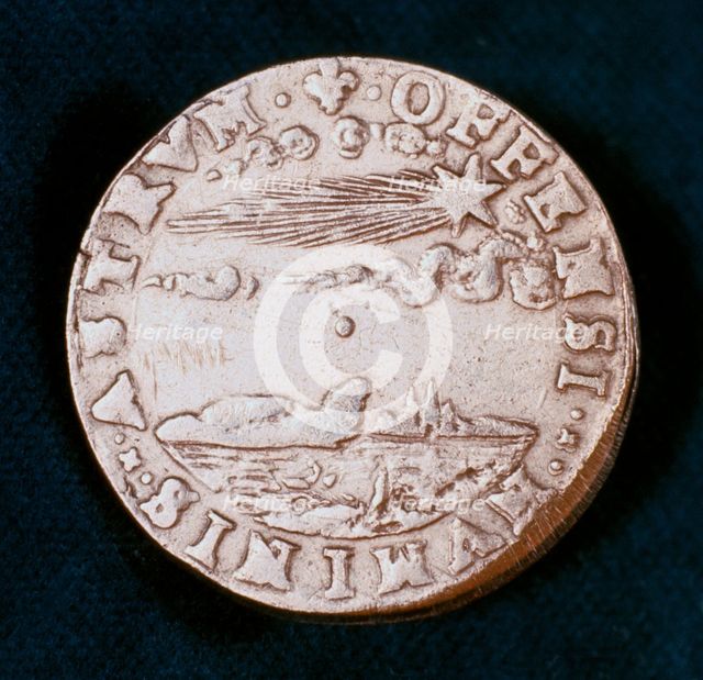 Obverse of a medal commemorating the bright comet of 1577. Creator: Unknown.