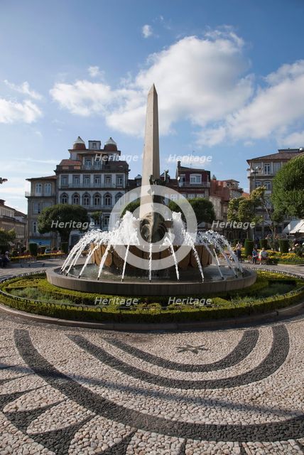 Obelisk and fountain, Republic Square, Braga, Portugal, 2009.  Creator: Samuel Magal.