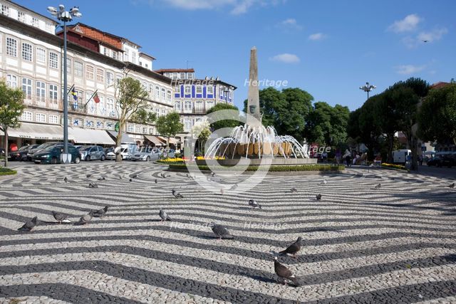 Obelisk and fountain, Republic Square, Braga, Portugal, 2009.  Creator: Samuel Magal.