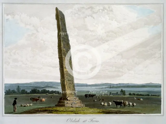 'Obelisk at Forres', Moray, Scotland, 1821. Creator: William Daniell.