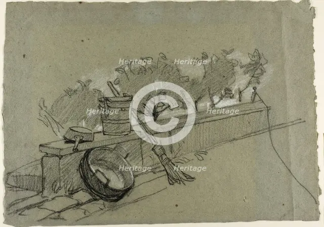 Objects on Wall, study for Couture, The Bird-Catcher, c. 1857. Creator: Thomas Couture.