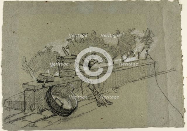 Objects on Wall, study for Couture, The Bird-Catcher, c. 1857. Creator: Thomas Couture.