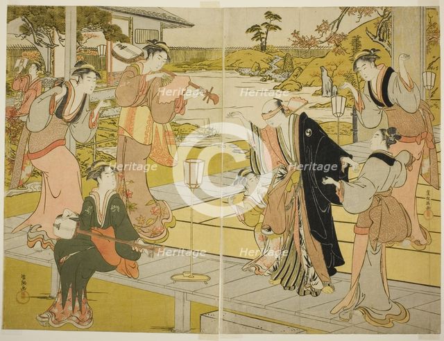 Oboshi Yuranosuke at the Ichiriki Teahouse, from scene VII in the Storehouse of..., Japan, c1785/89. Creator: Kubo Shunman.