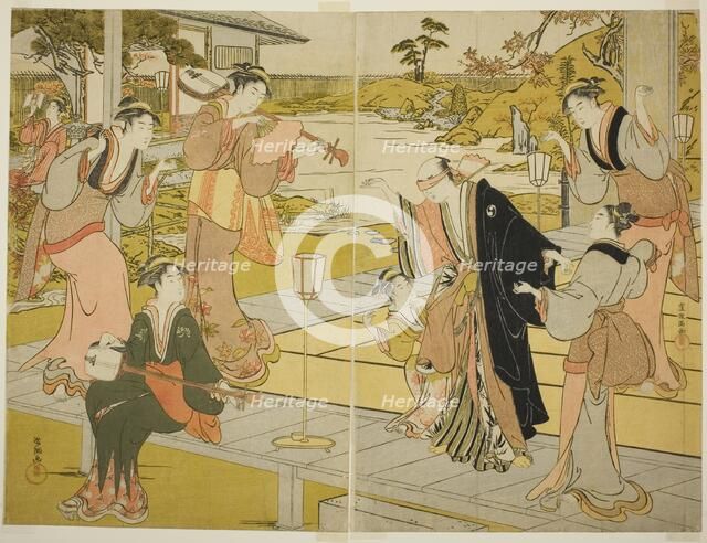 Oboshi Yuranosuke at the Ichiriki Teahouse, from scene VII in the Storehouse of..., Japan, c1785/89. Creator: Kubo Shunman.