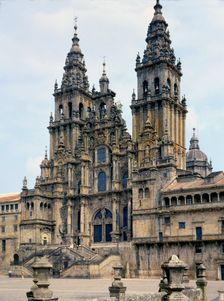 Obradoiro façade in the Cathedral of Santiago de Compostela
