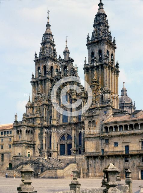 Obradoiro façade in the Cathedral of Santiago de Compostela.