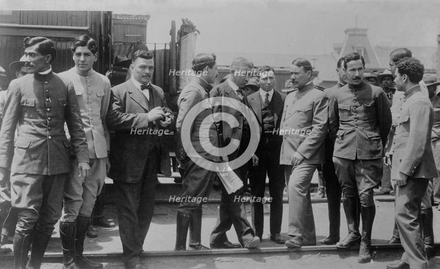 Obregon & staff: B.A. Almada, A.G. Montano, Maj. R.T. Villagran, Maj. J.M. Carpio..., 1916. Creator: Bain News Service.