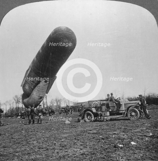 Observation balloon about to ascend, World War I, c1914-c1918.  Artist: Realistic Travels Publishers