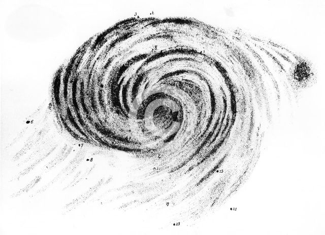 Observation of a spiral galaxy in Canes Venatici drawn by Lord Rosse, 1850. Artist: William Parsons, 3rd Earl of Rosse