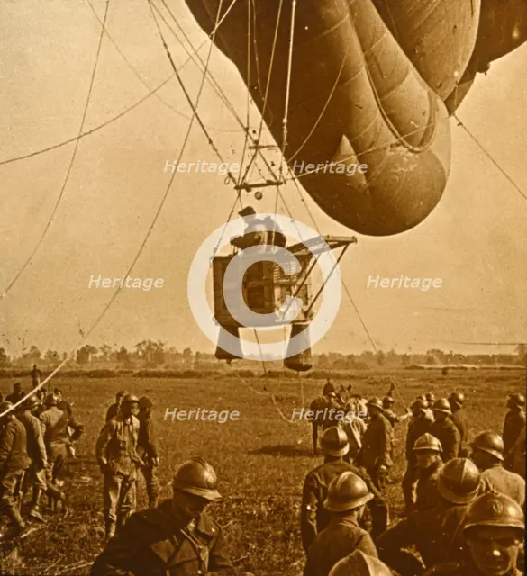 Observation of enemy positions from a barrage balloon, c1914-c1918. Artist: Unknown.