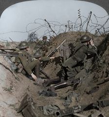 Observation officer and signallers keep a sharp lookout, St Quentin, France, World War I, 1914-1918. Artist: Realistic Travels Publishers