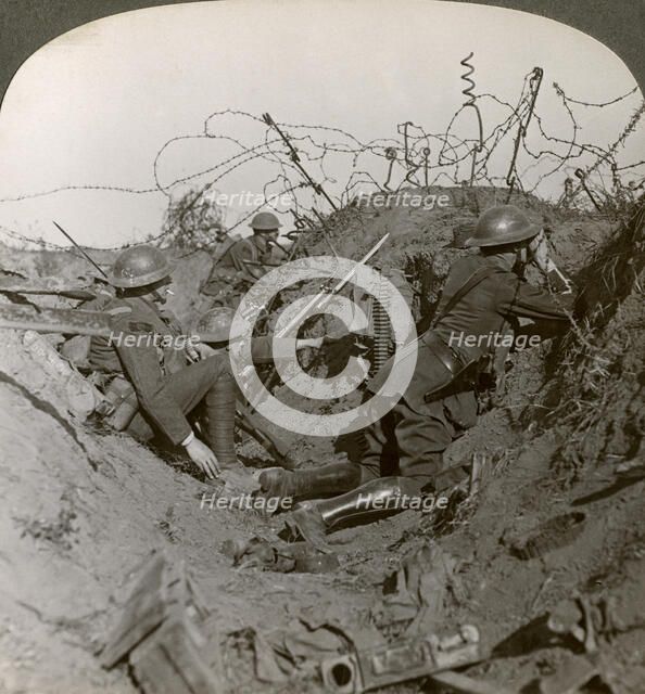 Observation officer and signallers keep a sharp lookout, St Quentin, France, World War I, 1914-1918.Artist: Realistic Travels Publishers