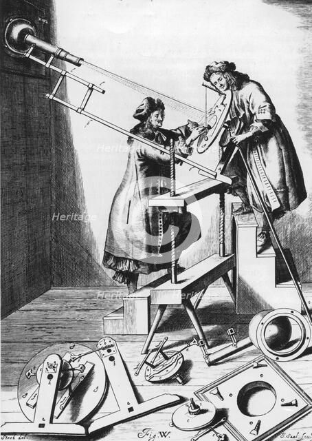 Observing a solar eclipse, 1673. Artist: Unknown