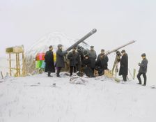 Observing a solar eclipse on January 1, 1907, near the Cherniaevo Station in the Tian-Shan..., 1907. Creator: Sergey Mikhaylovich Prokudin-Gorsky