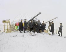 Observing a solar eclipse on January 1, 1907, near the Cherniaevo Station in the Tian-Shan..., 1907. Creator: Sergey Mikhaylovich Prokudin-Gorsky