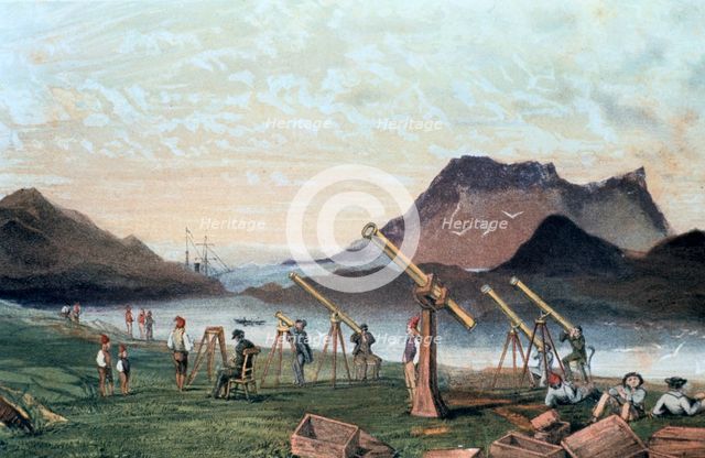 Observing a total solar eclipse, 1851 (1857). Creator: Anon.