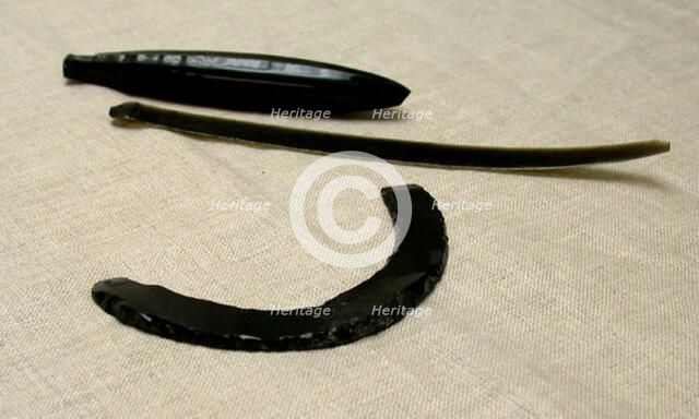 Obsidian Core, Blade, and Curved Neckpiece, c. A.D. 300. Creator: Unknown.