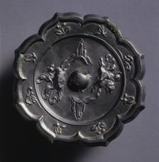 Octafoil Mirror with Riding Immortals and Rising Peaks, 600s. Creator: Unknown