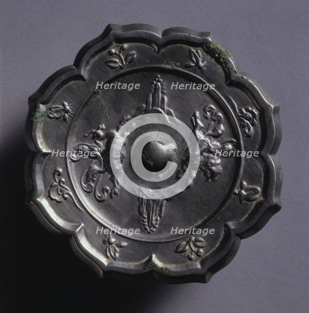 Octafoil Mirror with Riding Immortals and Rising Peaks, 600s. Creator: Unknown.