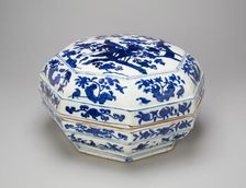 Octagonal Box with Birds, Peony Flowers, and Peach..., Ming dynasty, Jiajing reign (1522-1566). Creator: Unknown