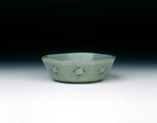 Octagonal celadon bowl with inlaid daisy-like flowers, Koryo dynasty, Korea, late 12th century. Creator: Unknown