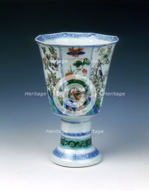 Octagonal famille verte stem cup, Qing dynasty, China, 1683-1700. Creator: Unknown.