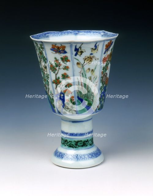 Octagonal famille verte stem cup, Qing dynasty, China, 1683-1700. Creator: Unknown.