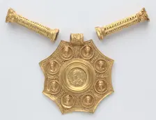 Octagonal Pendant with Corinthian Column Spacers and Clasp Set , 324-326. Creator: Unknown