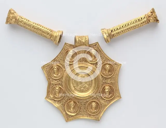 Octagonal Pendant with Corinthian Column Spacers and Clasp Set , 324-326. Creator: Unknown.