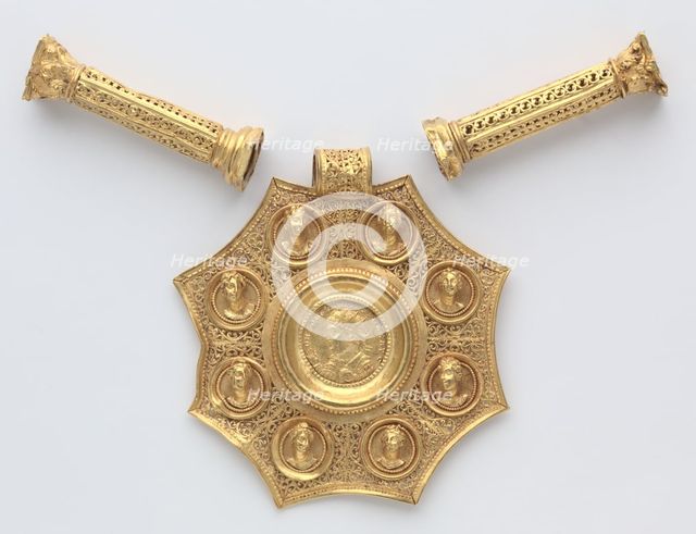 Octagonal Pendant with Corinthian Column Spacers and Clasp Set , 324-326. Creator: Unknown.