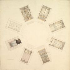 Octagonal Room with Sectional Views, 19th century. Creator: Attributed to Anonymous, British, 19th Century