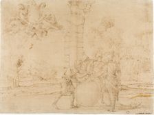 Octavian, Mark Antony, and Lepidus Dividing the Roman Empire, with Bologna in the..., c.1622. Creator: Francesco Brizio