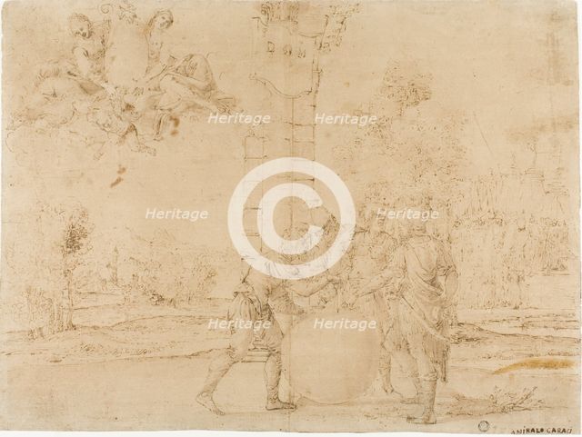 Octavian, Mark Antony, and Lepidus Dividing the Roman Empire, with Bologna in the..., c.1622. Creator: Francesco Brizio.