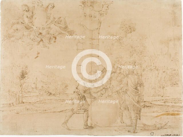 Octavian, Mark Antony, and Lepidus Dividing the Roman Empire, with Bologna in the..., c.1622. Creator: Francesco Brizio.