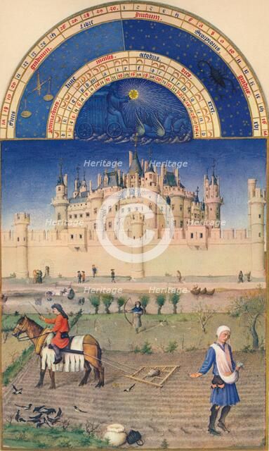 October - the Louvre, 15th century, (1939). Creators: Paul Limbourg, Jean Colombe.
