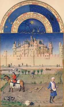 October - the Louvre, 15th century, (1939). Creators: Paul Limbourg, Jean Colombe