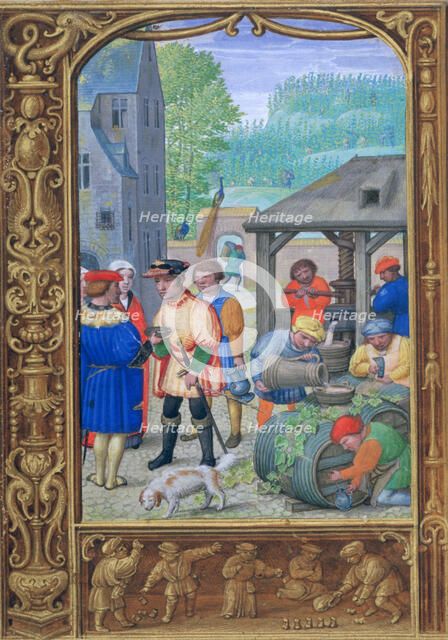 October, wine-making, early 16th century. Artist: Unknown