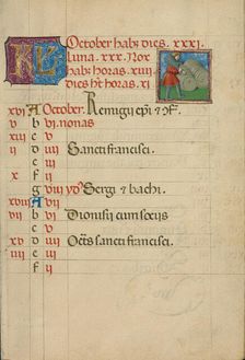 October Calendar Page; Making Wine; Book of Hours, about 1460. Creator: Unknown