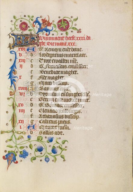 October Calendar Page; Book of Hours, after 1460. Creator: Unknown.